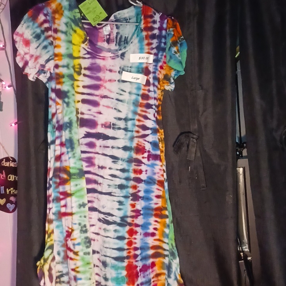 Never worn, Custom tie dye design " Zebra Strips" Women's Large Dress.